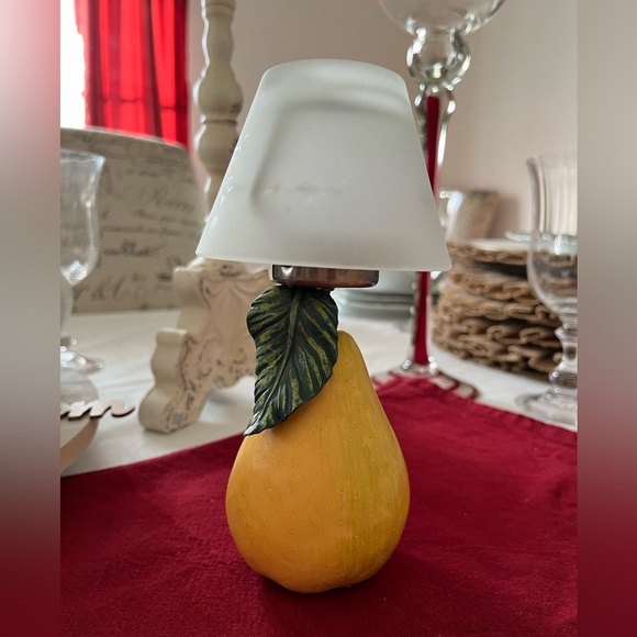 Pear candle holder with lamp shade. Really unique & lovely to match w/pair decor - Picture 2 of 8
